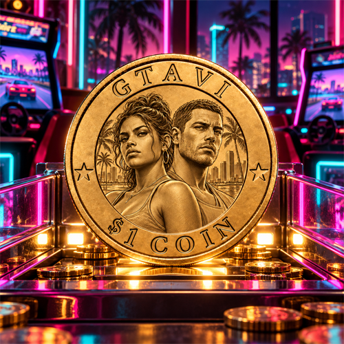 GTAVI $1 Coin golden coin in a neon arcade
